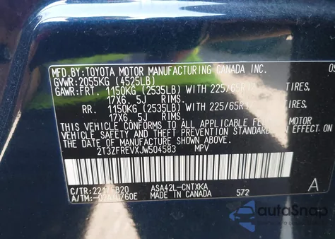 2018 Toyota Rav4 Le z USA, uszkodzony, nr VIN 2T3ZFREVXJW504583